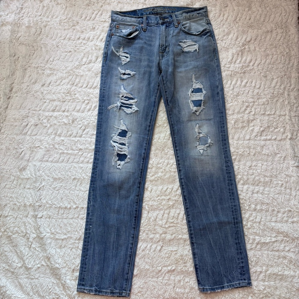 American Eagle Slim Straight Distressed Jeans Mens 29x34 Medium Wash Ripped